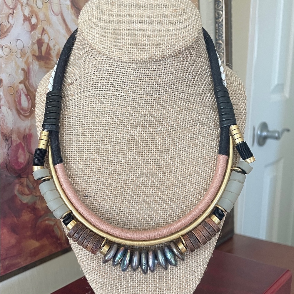 Stella & Dot Black, Pink, Brown & Gold Layered Statement Necklace